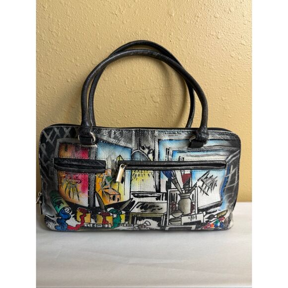 “Biacci Hand-Painted Genuine Leather Tote Bag – Artist Studio Design – - Picture 2 of 16